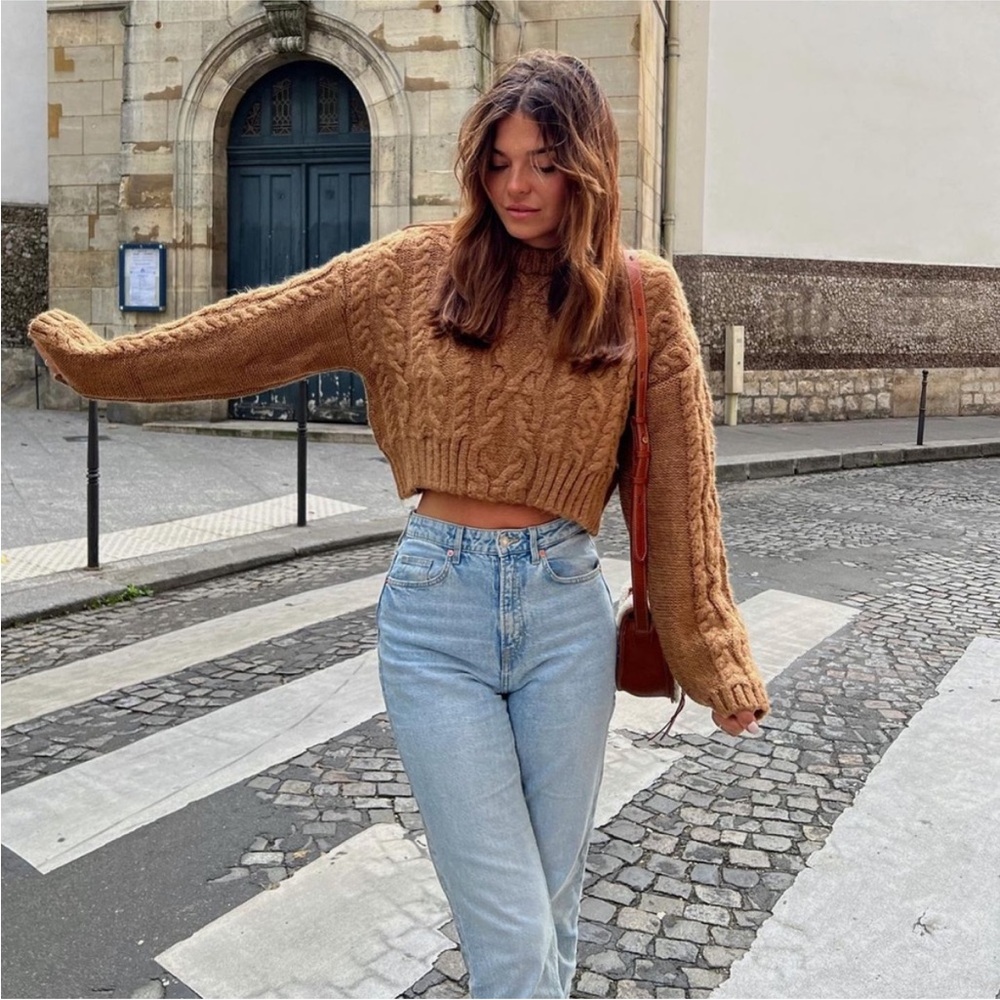 Zara Cable Knit Sweater Taupe Brown